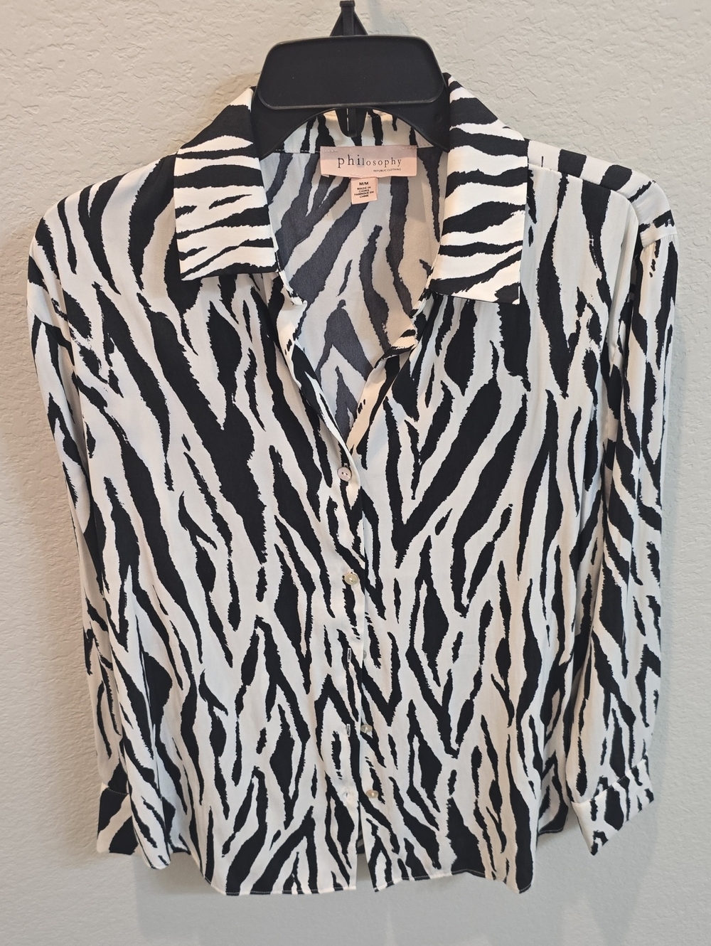 Philosophy Black & White Zebra-Print Button Down Shirt